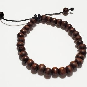 Men's Bracelet Adjustable Brown Wooden Beads